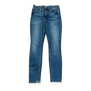Frame Denim Le High Skinny Blue Jeans with Distressed Details